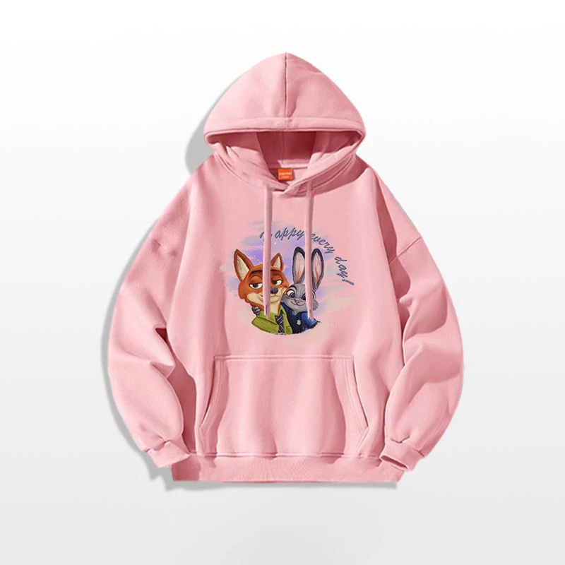 

Kawaii Zootopia Judy and Nick Lovers Cartoon Cotton Sweater Autumn Regular Thin or Winter Fleeced Thickened Printed Hoodies