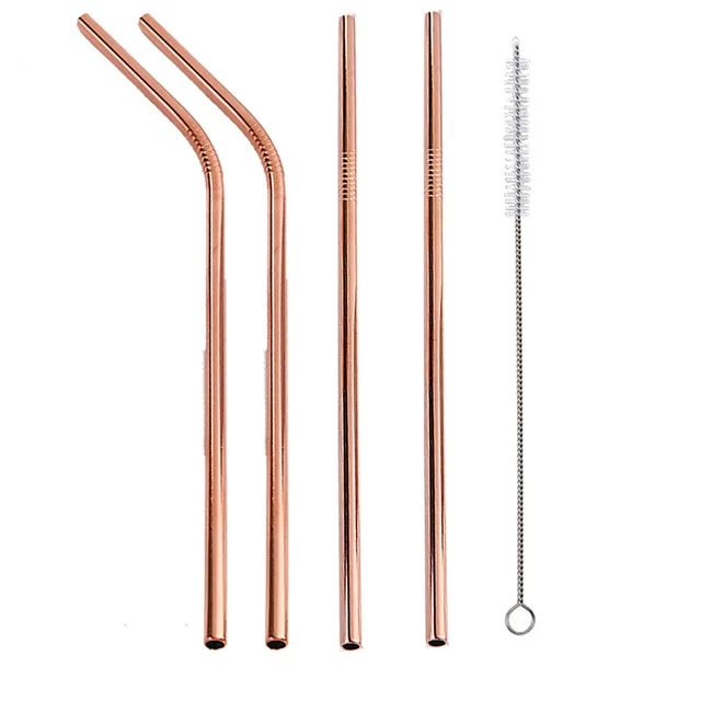 Vibrant Stainless Steel Reusable Drinking Straws with Cleaning Brush - Eco-Friendly Party & Bar Accessories