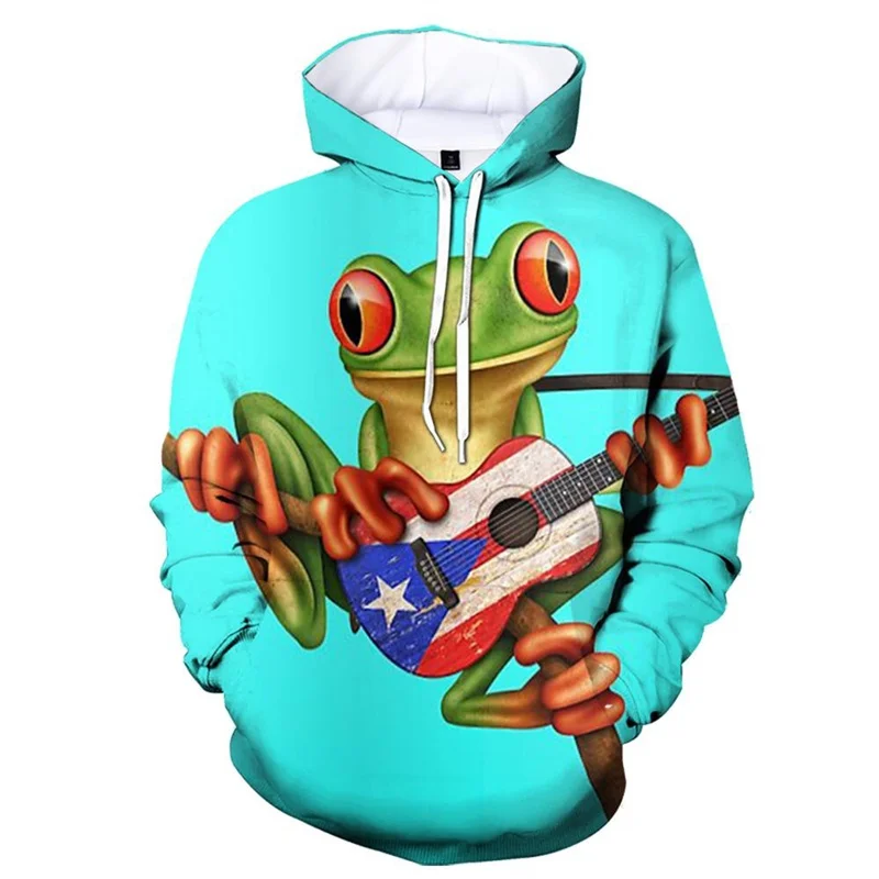 Sudadera con capucha con estampado 3D de ranas coloridas para hombre, sudadera con estampado divertido de animales, camisetas deportivas para exteriores, jerséis de calle de otoño, manga larga
