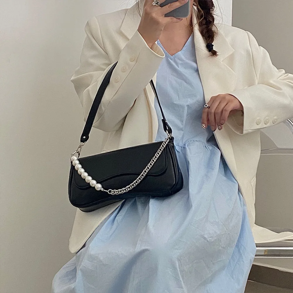 

Square Shape Chain Pearl Shoulder Bag New PU With Chain Tote Bag Shoulder Crossbody Bag