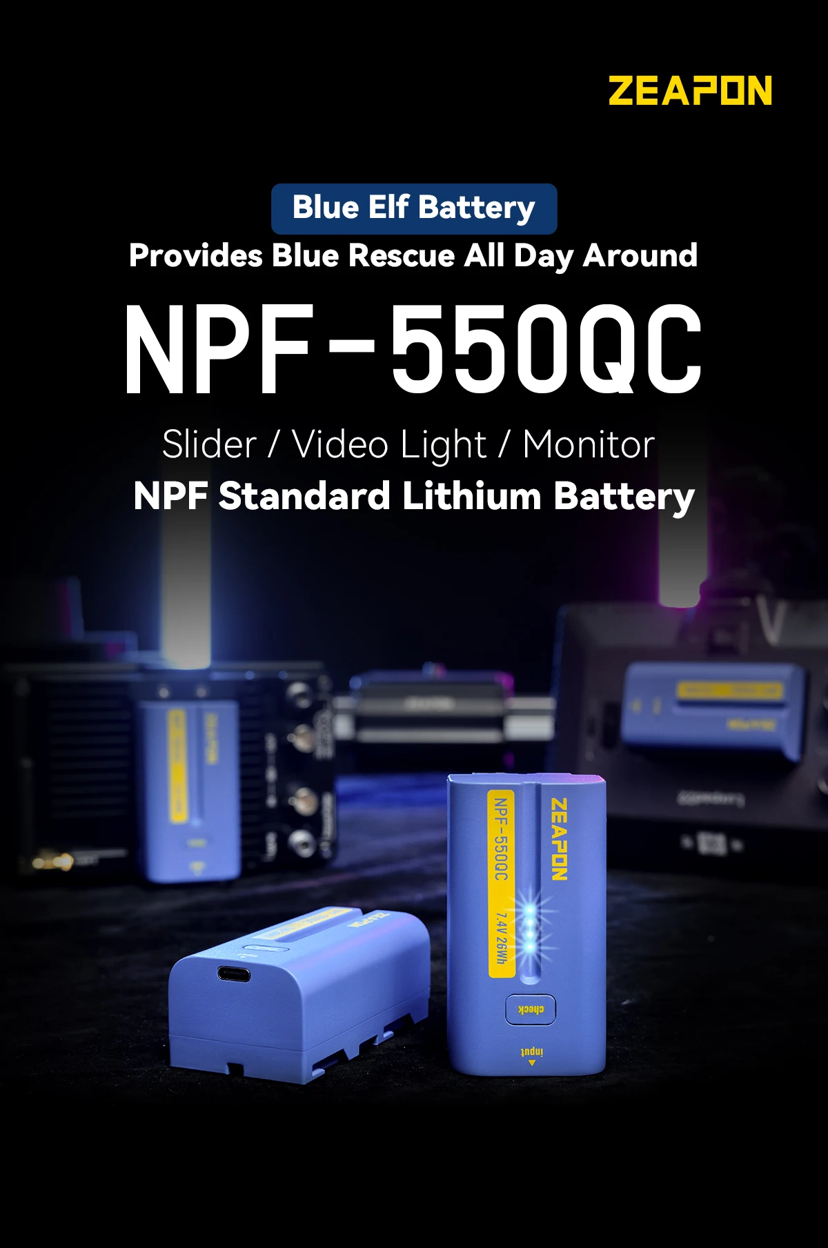 - NPF-550QC 3500mAh Li-Ion Type-C Fast Charge High Capacity Power for Slide/Moni