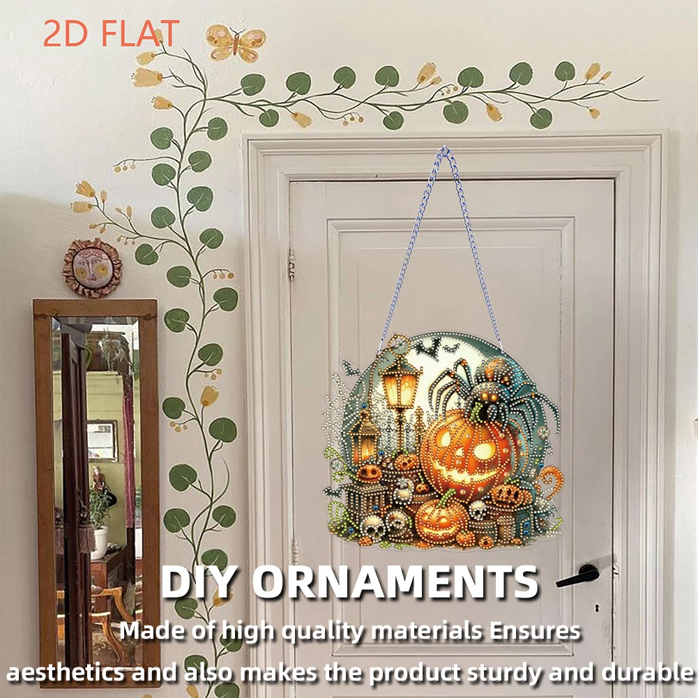 2D Flat Acrylic Diamond Painting Halloween Pumpkin Kit Pumpkin Partial Special Shaped Handmade Diamond Mosaic Art Hanging for Ho