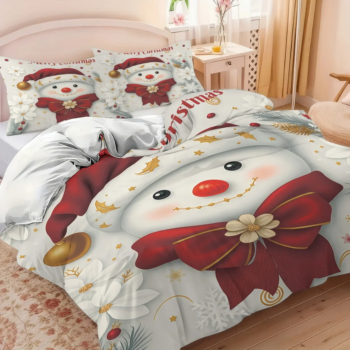 3pcs Cartoon Santa Claus Print Coreless Duvet Set Multi Size Bedroom Dormitory Bedding Decoration Comfortable Machine Washable