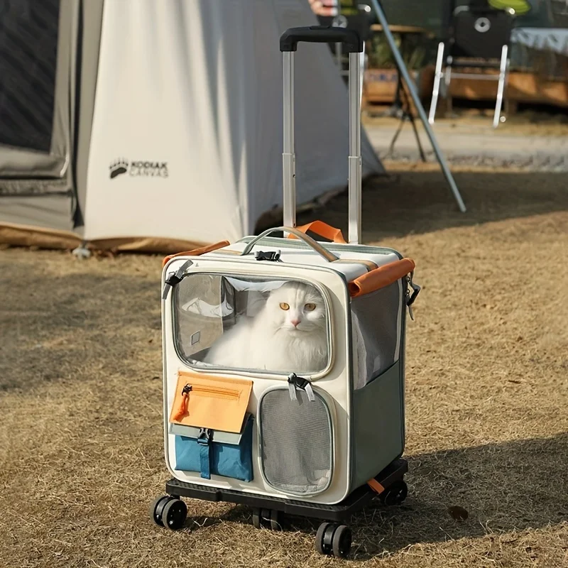 Oxford Cloth Pet Backpack with Zipper, Portable Large Capacity Dog & Cat Travel Carrier Bag with Ventilated Design