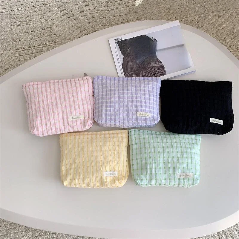 

Клатч, косметичка, портативный органайзер для туалетных принадлежностей, канцелярская сумка, новая свежая Милая клетчатая холщовая косметичка для хранения