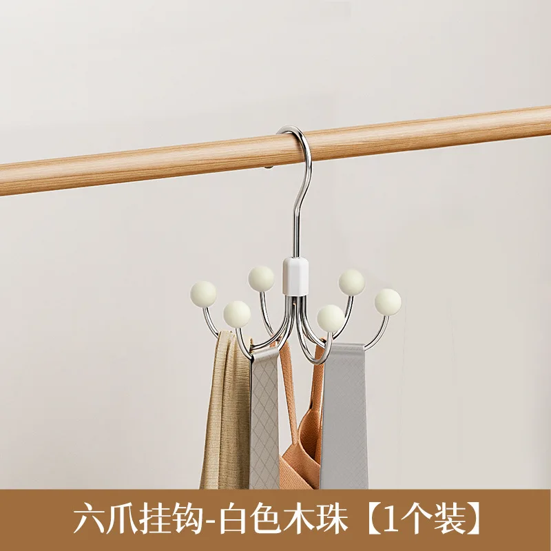 Wardrobe Hooks Multi-functional Rotatable Six-jaw Hooks Underwear Suspenders Hats Ties Storage Hangers Hooks
