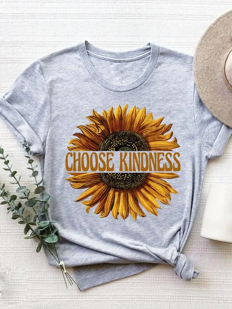 Short Sleeve Graphic T-shirt Women Summer Clothes Clothing Flower Sweet 90s Style Print T Shirt Fashion O-neck Tee Top