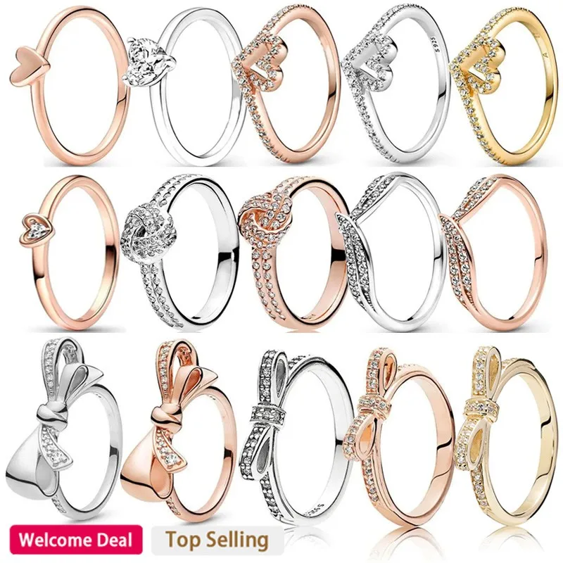 Popular 925 Sterling Silver Exquisite Flower Shiny Bow Original Women's Logo Ring Women's Gift High Quality DIY Charm Jewelry pendant shawl jewelry muslim hijab ring scarf viscose soft plain charm beads tippet stoles neck accessories