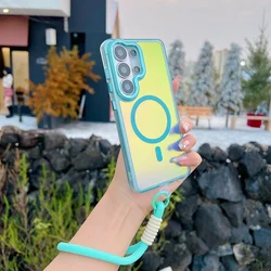 Dazzling Color - Changing MagSafe Case with Lanyard Cover - Galaxy A37 (BLUE - With Strap)