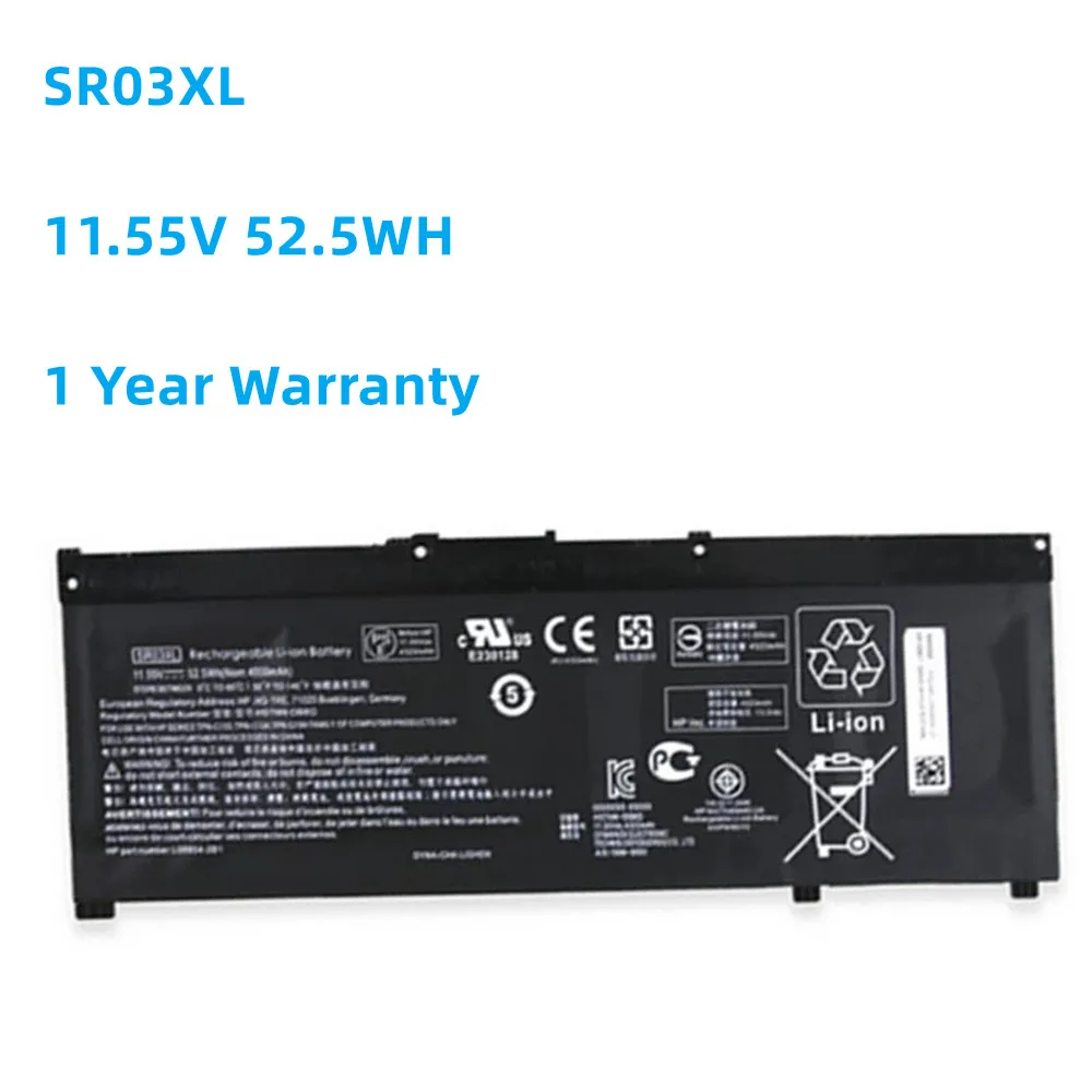 

New SR03XL L08934-2B1 L08855-855 11.55V 52.5WH Laptop Battery For HP OMEN 15-CE,17-CB0052TX Pavilion Gaming 15-CX0096TX,CX0006NT