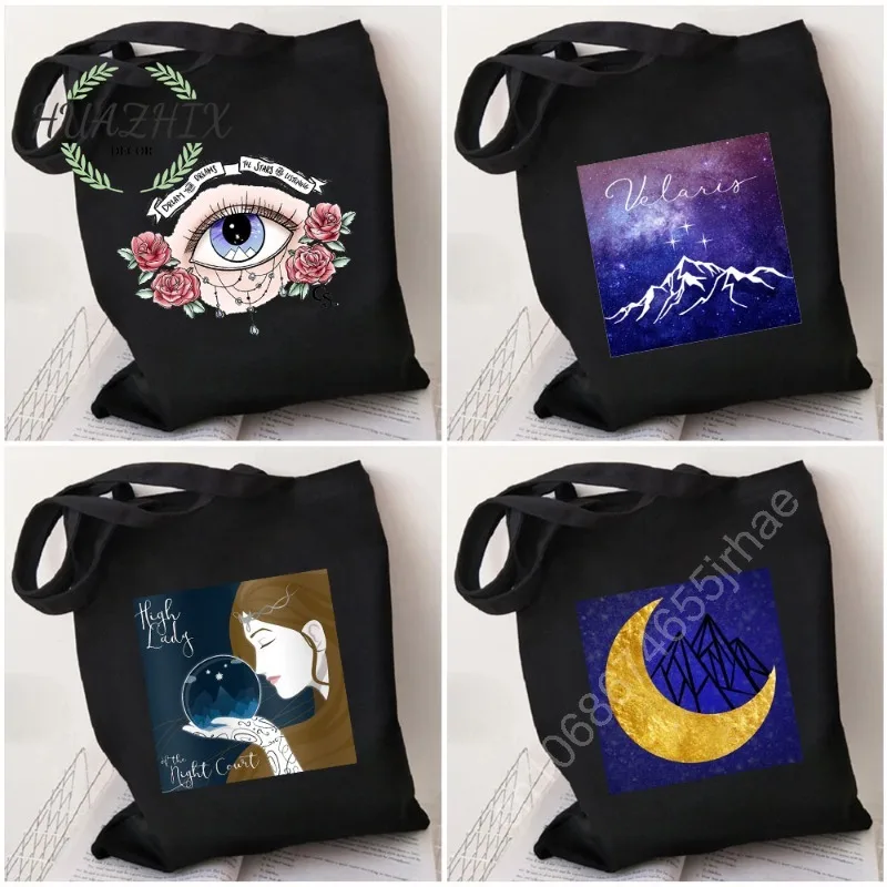 

Cartoon Shoulder Bags Court of Mist and Fury Thorns Roses Sky Star Women Canvas School Shopping Tote Bag Large Capacity Handbag