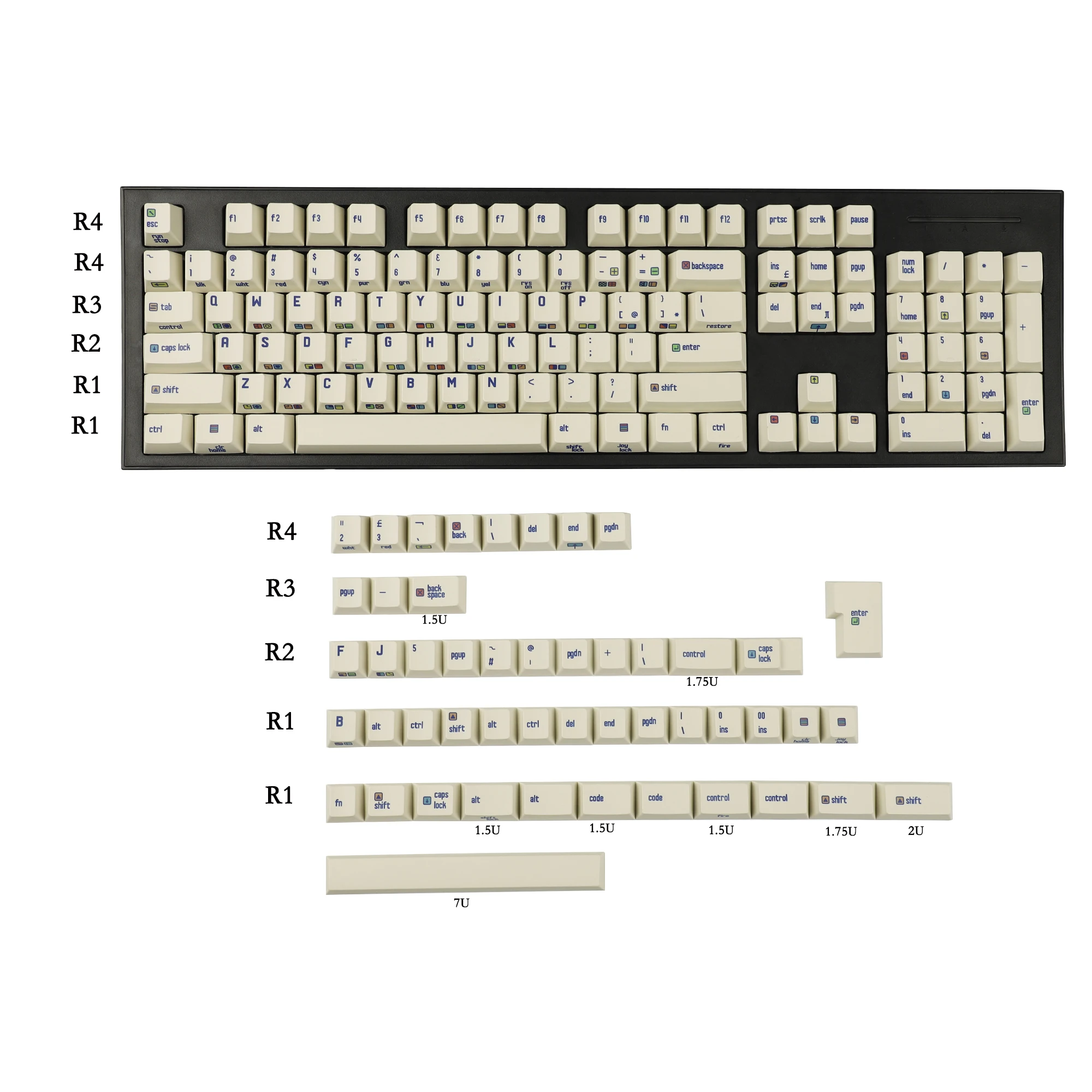 Commodore 64 Teclas para Tkl 61 64 68 75 87 96 104 108 Teclado Keychron mx 153 Teclas Perfil de Cereja Iso Pbt - Imagem 3