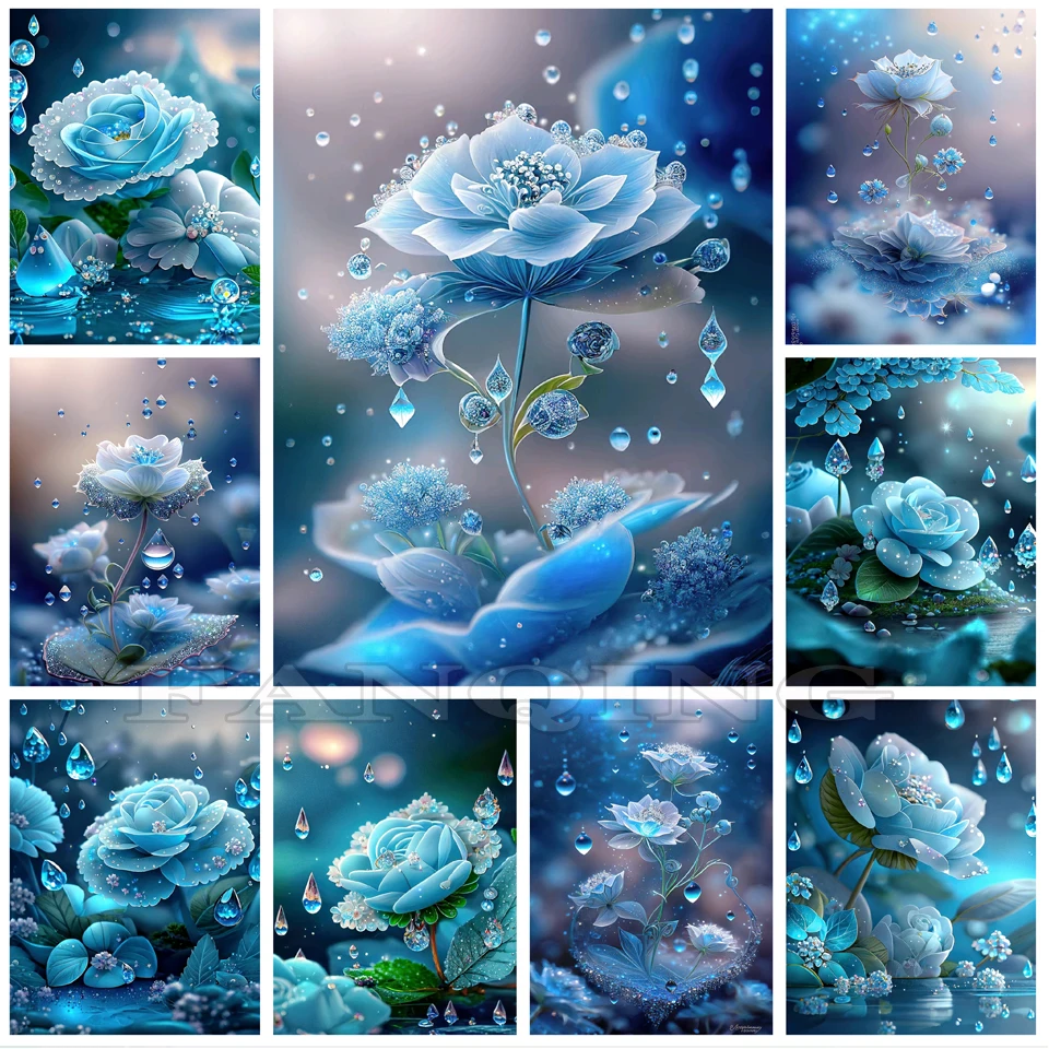 DIY 5D Diamond Painting Crystal Blue Rose Diamond Embroidery Dream