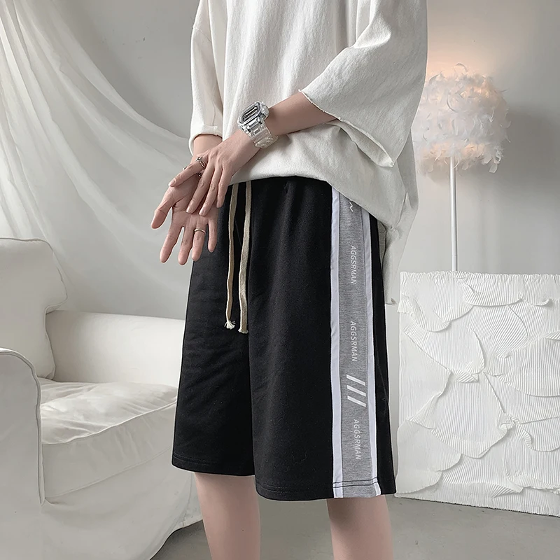 Men Boy Fitness Sports Beach Shorts Knee Length Letters Basketball Hip Hop Loose Fit Shorts Summer Thin Casual Hong Kong Shorts
