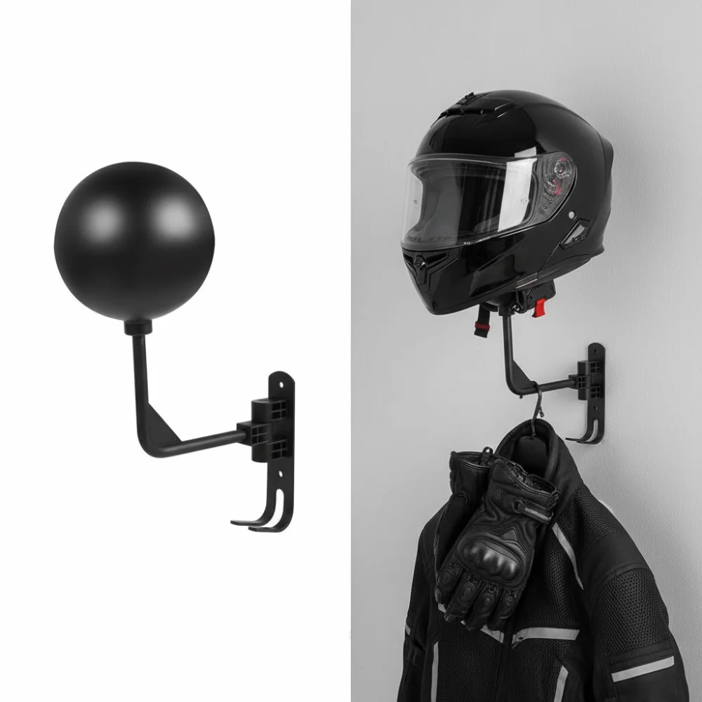 Multi-functional Motorcycle Helmet Holder Steel Sturdy Wall Mount Rack with Screws Convenient Helmet Hook Living Room Display