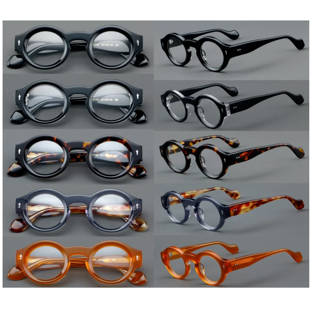 

Thick Acetate Glasses Frame Men Retro Round Eyeglasses for Women Clear Reading Lens Prescription Eyewear Acetate Eyeglass Frames