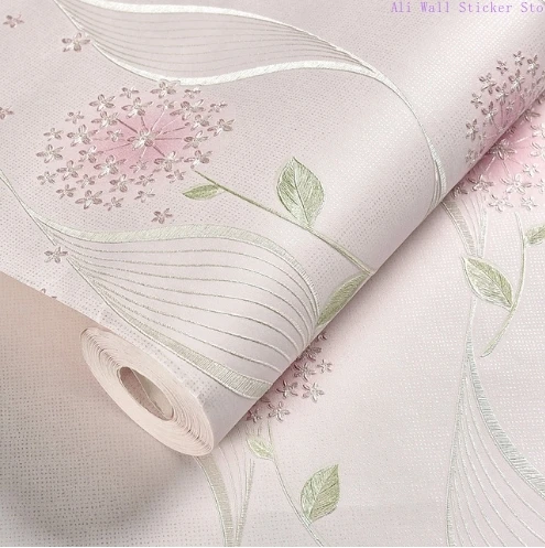 Simple Wave Pattern Large Flower Non Woven Fabric Self Adhesive Wallpaper Girl Pink Children Wallpapers 3D