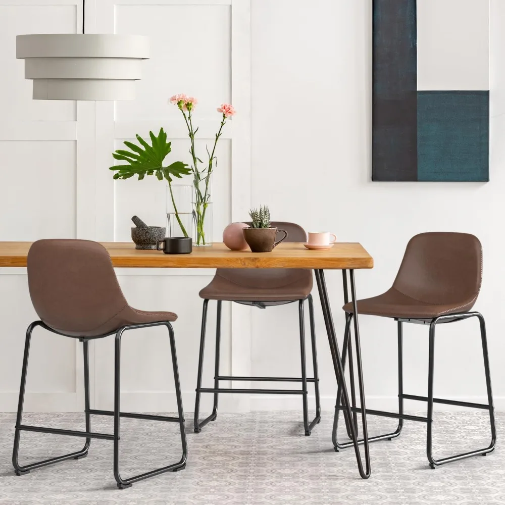

Bar Stool Counter Height Bars Stools Set of 3, Counter with Back, Modern Faux Leather Barstools Bar Stool