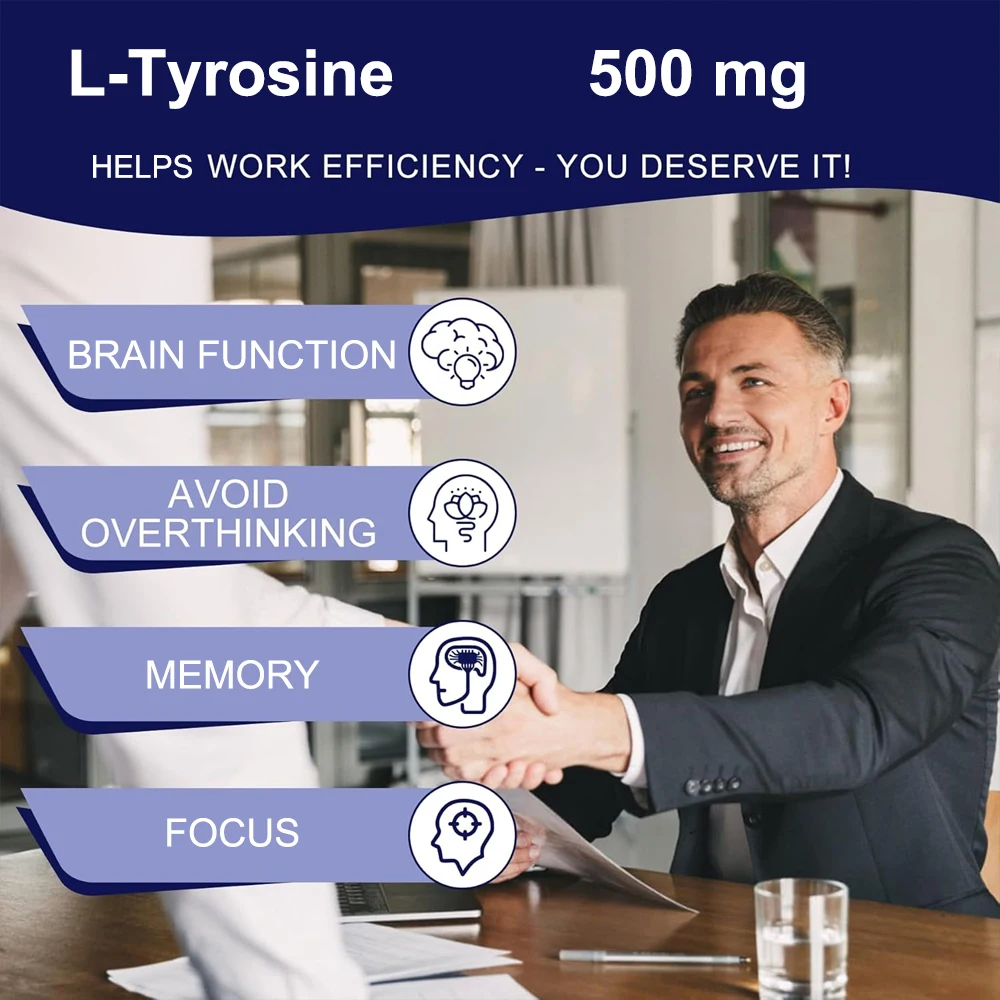 L-Tyrosine Supplement 500 mg, Supports Mental Alertness, Neurotransmitter Support, Immunity, Cellular Energy, Focus