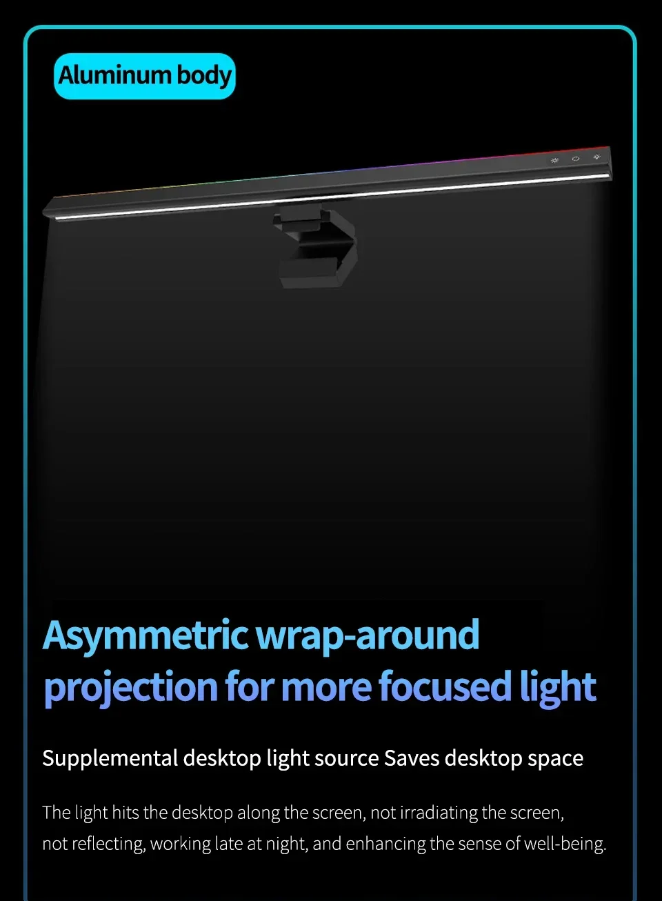 Description Picture 5 of itemLed Computer Monitor Light Internet Bar Gaming Office Computer Display Screen Lamp Sync to Music RGB Stepless Dimming Lamp