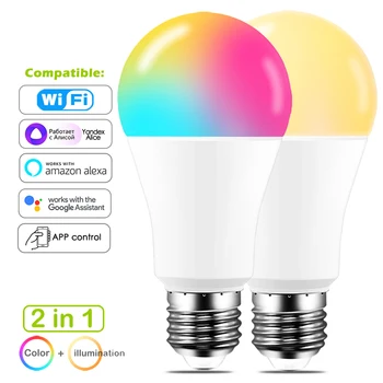 Yandex Alice-스마트 전구 15W 컬러 WiFi 조명 RGB E27 LED 램프 220V 110V, Alexa Google Home Assistant 음성 제어 밝기 조절 가능