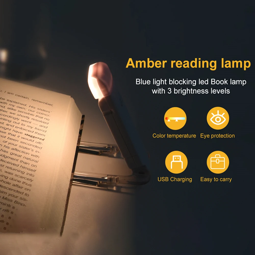 led light book light mini led light USB Rechargeable Book Light Brightness Adjustable for Eye-Protection LED Clip on Portable Bookmark Light for Reading in Bed Car