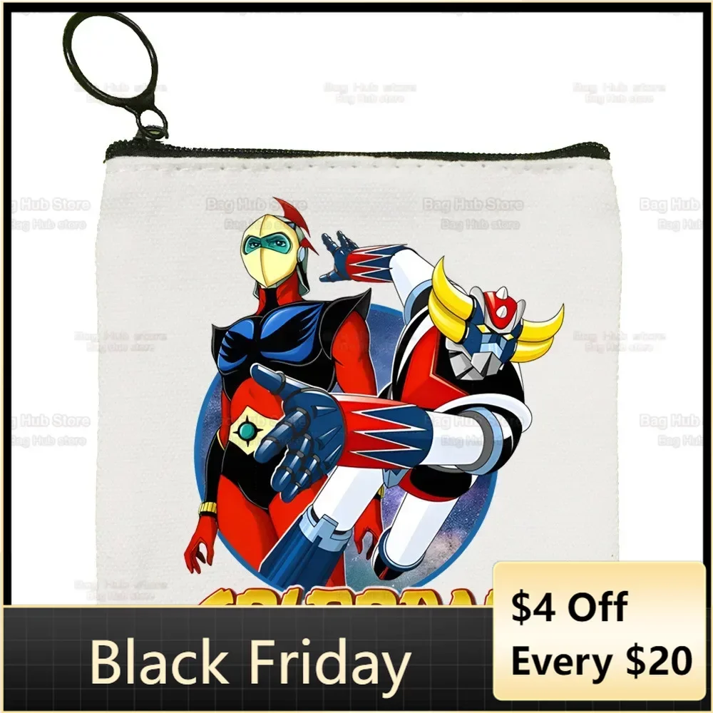 Coin Purse Manga Goldorak Ufo Robo Anime Canvas Bag Pure White Bag Mazinger Grendizer Zipper Bag Coin Coin Clutch