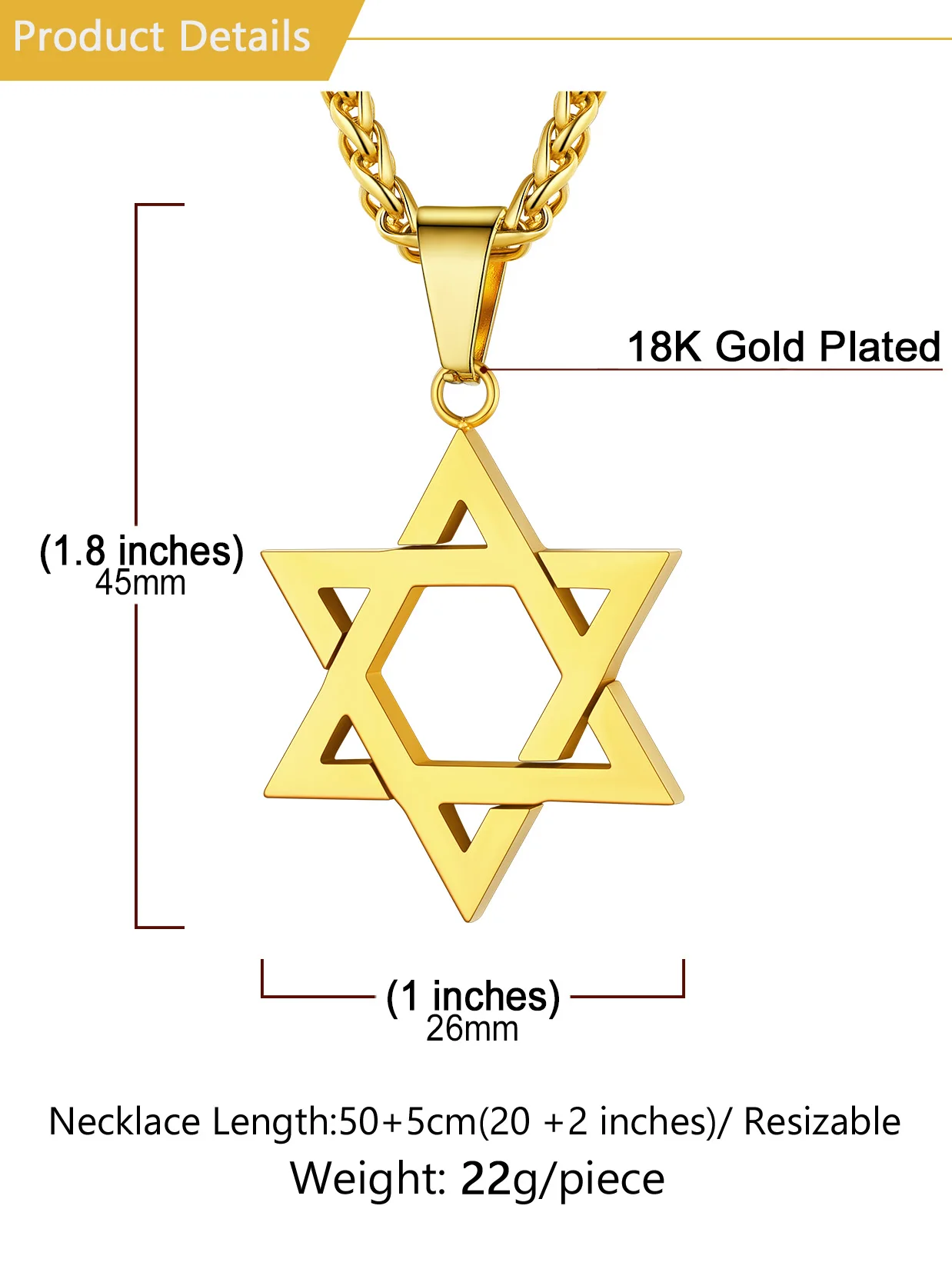 U7 Stainless Steel Star of David Necklace Men Women Gold Black Color Judaism Shield of David Hexagon Protection Symbol Necklaces