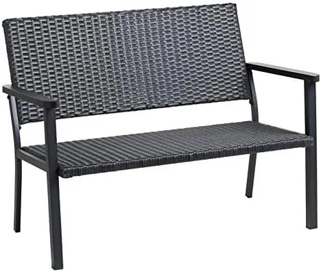 

Loveseat Bench Chair for Outside Porch, Metal Frame, Black All Weather Wicker Jack kit Tire repair kit Air jack