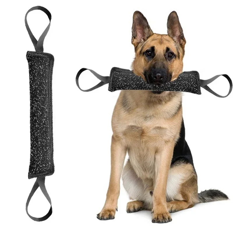 Black Dog Training Bite Tug Pillow Sleeve with 2 Rope Handles for Training Malinois German Shepherd Rottweiler Pet Chewing Toy