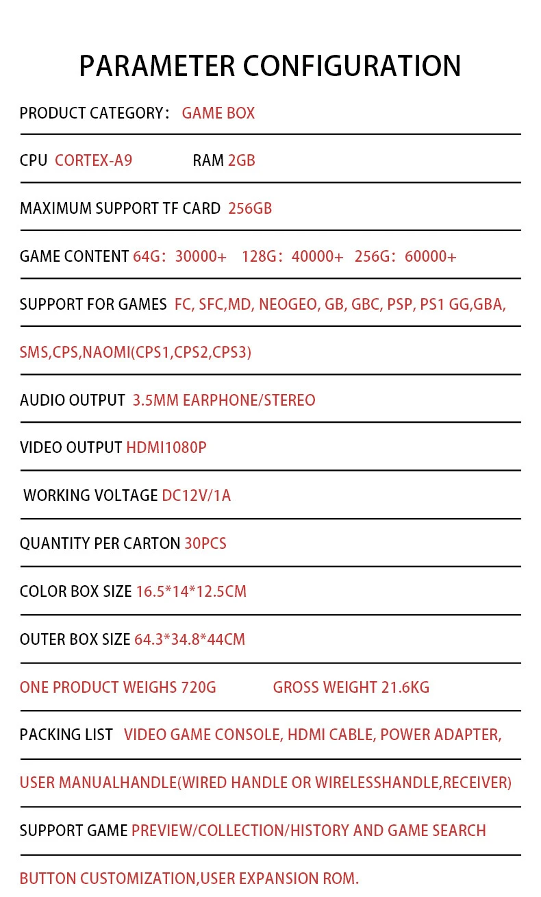 G11 Pro Game Box 4K HD TV Game Stick Consola de videojuegos con 30000-60000 juegos retro Reproductor de juegos portátil con control remoto