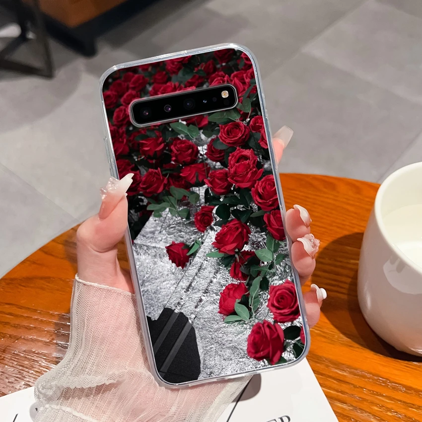 Romantic Rose Pattern Transparent TPU Silicone Anti-Slip Bumper Phone Cover
