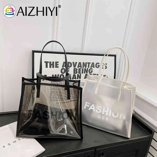 Bolsa de mano transparente de Pvc de gran capacidad, bolsa de plástico  cosida para coche, cosméticos, compras, bolsa de gelatina, bolsa de regalo  - AliExpress