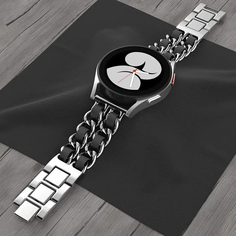 

Ремешок 20 мм 22 мм для Samsung Galaxy Watch 4/classic/5/S3/active 2, кожаный + металлический браслет, браслет correa Galaxy watch 5 Pro, 45 мм