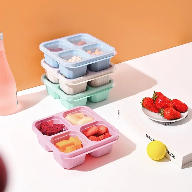 4 Grid Snack Box for Kids and Adults for Home Snack Storage Bottles  Crisper Reusable Meal Prep Lunch Box Portable Kitchen Tool