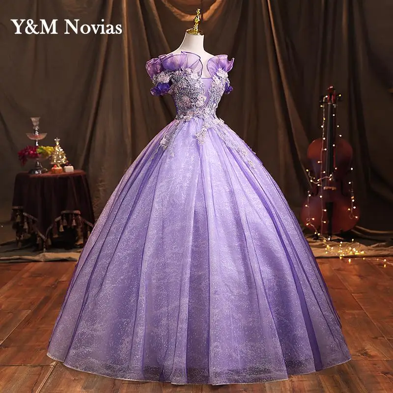 Purple Quinceanera Dress Flower Ruffles Sweetheart Lace-up Back Sweet 15 Girl Princess Vestidos De Quinceanera Gown