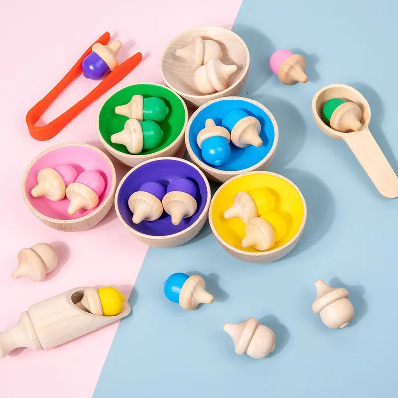 

Color Sorting Toys Sensory Counting Games Children Montessori Wooden Toy Clip Pinecone Fine Motor Skills Toddler Learning Toys
