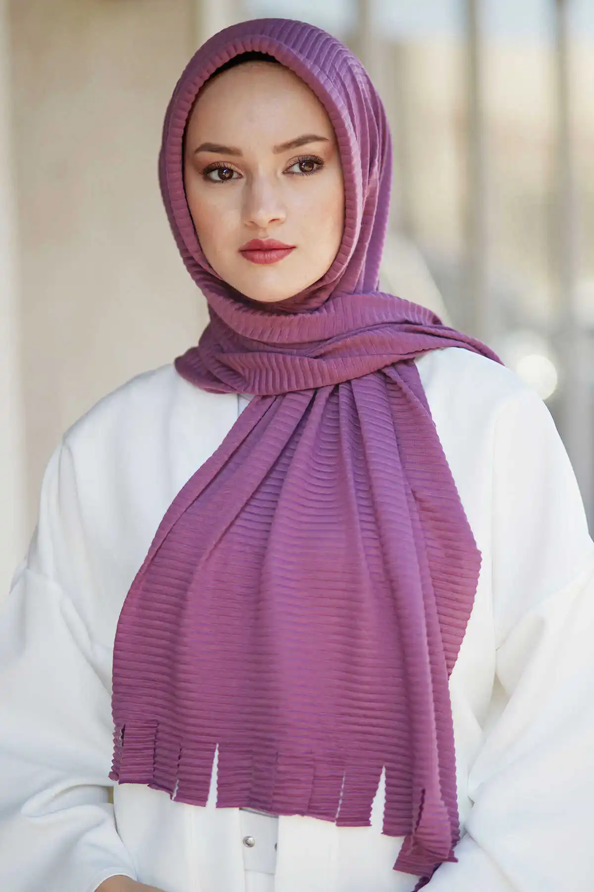 

Hijap Piliseli Practical Shawl-Lavender Winter Autumn 2021 Muslim Women Hijab headscarf islamic Turkey