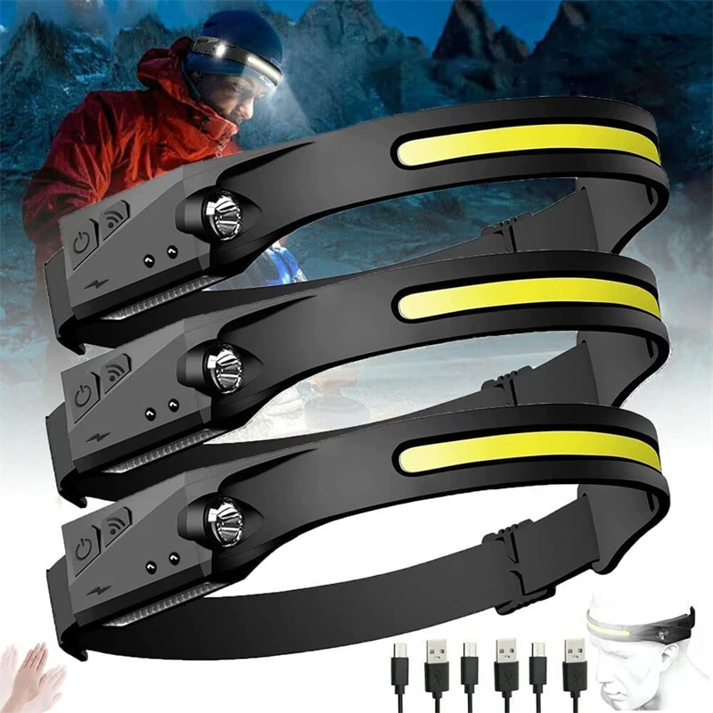 

230° Bright Beam Rechargeable Headlamp LED Motion Sensor Weatherproof Lightweight Flashlight for Cycling Camping Running Hiking