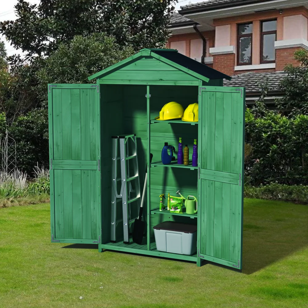 Outdoor 35.6"x 18.1"x 66.15" L Wood Storage Shed, Garden Tool Cabinet with Waterproof Asphalt Roof, Double Doors, Multiple-tier 4