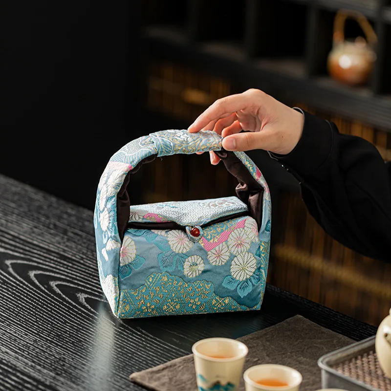 New Chinese Style Tea Set Storage Bag Design for Teapot & Two Cups, Durable Fabric Travel Organizer for Outdoor Tea Lovers