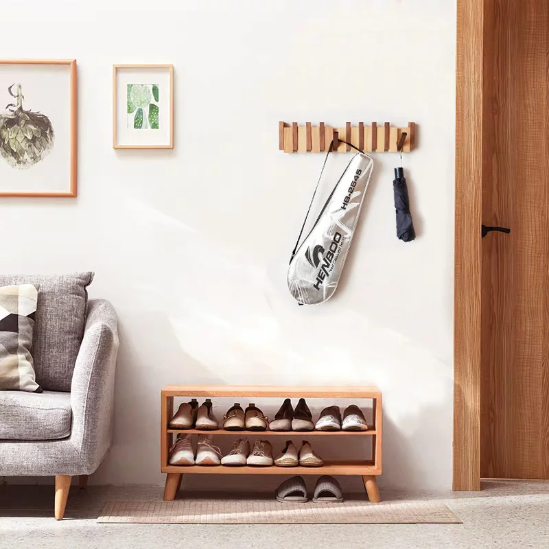 Wall-Mounted Coat Rack Beech and Walnut Hook Hidden Decoration Hook Hanger Foldable Bedroom Closets Wooden Wall Shelf Home Decor 3