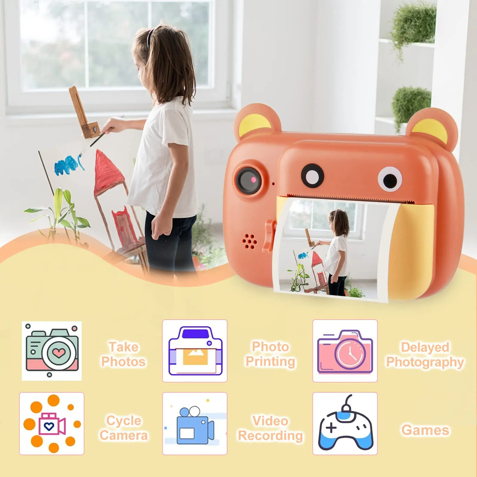 Acheter Appareil photo instantané pour enfants mignons Appareil photo numérique  pour enfants 24MP Appareil photo à impression instantanée pour enfants avec  IPS de 2,4 pouces