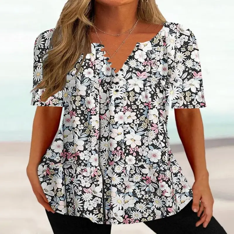 

Plus Size Women Half Sleeve V-neck Floral Printed Top