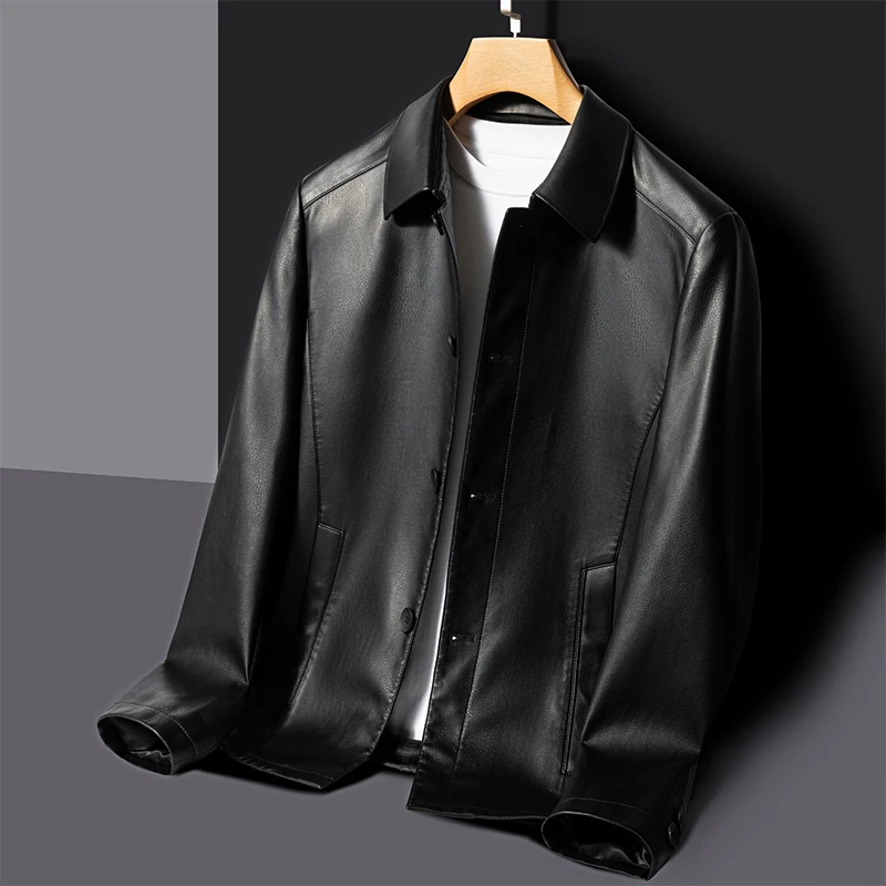 YN-2332 Men's New Thin Lapel Leather Jacket With Single Breasted Genuine Leather Jacket, Spring And Autumn Suit Sheepskin Jacket