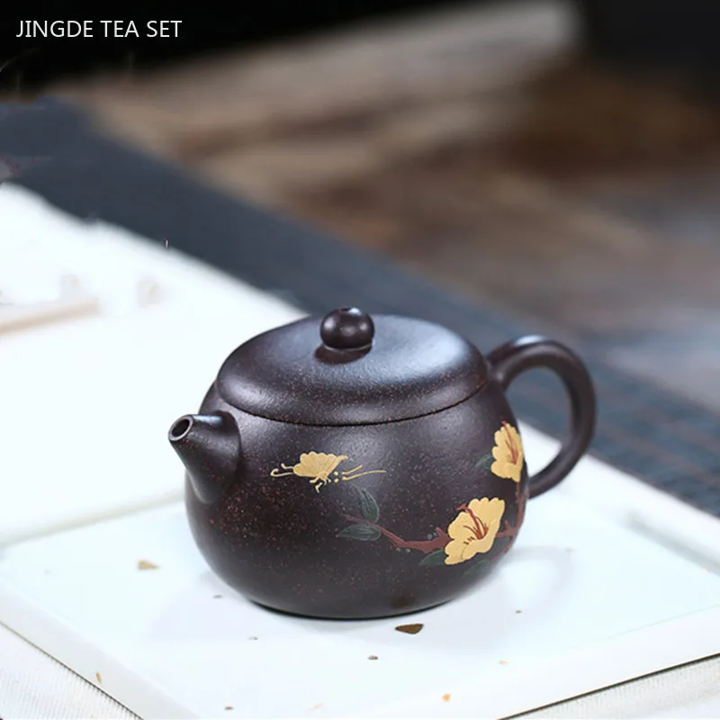 150ml Tradition Yixing Purple Clay Tea Pot Black Gold Sand Filter Teapot Customized Zisha Tea Kettle Handmade Beauty Teaware