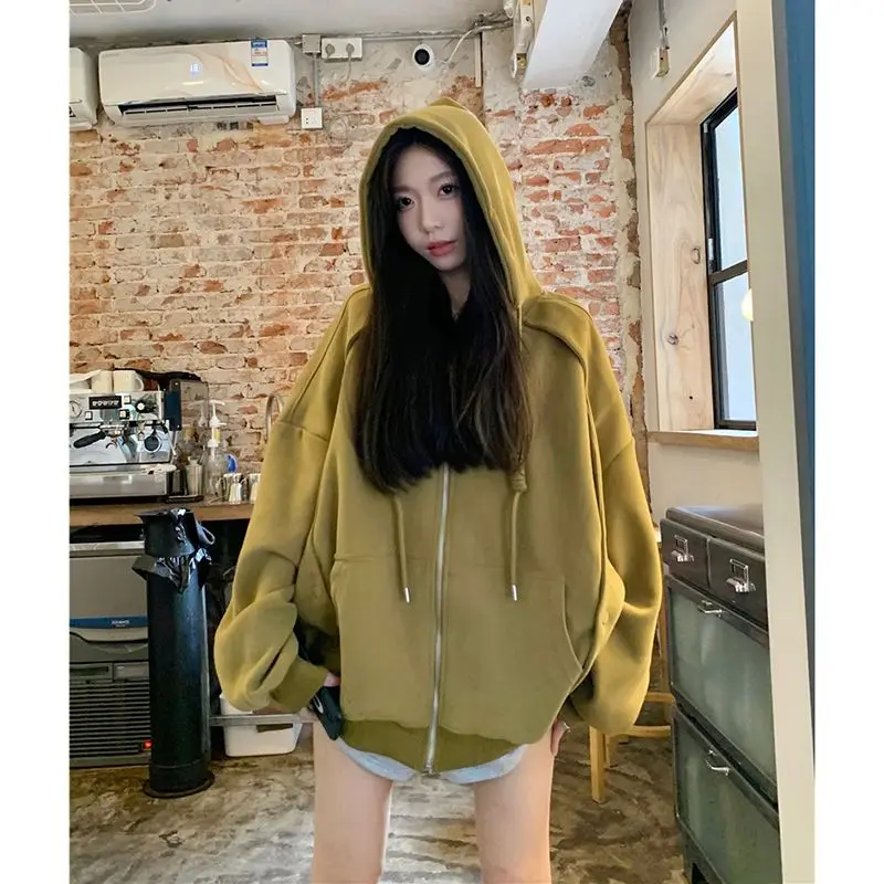 여성용 하라주쿠 후드티 재킷, 오버사이즈 힙합 가디건, 하이 스트리트 트렌드, 레트로 스트리트웨어, 2023 신상 패션