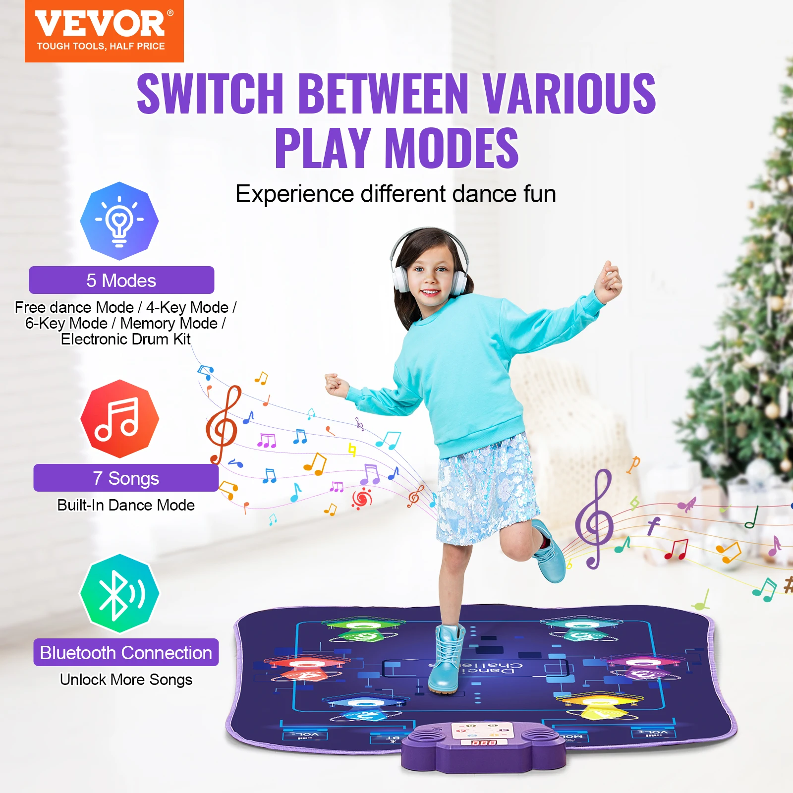 VEVOR 6-Button Kids Electronic Dance Mat Dancing Mixer Step Play Pad with Bluetooth 5 Game Modes for Girls Toys Birthday Gifts 2