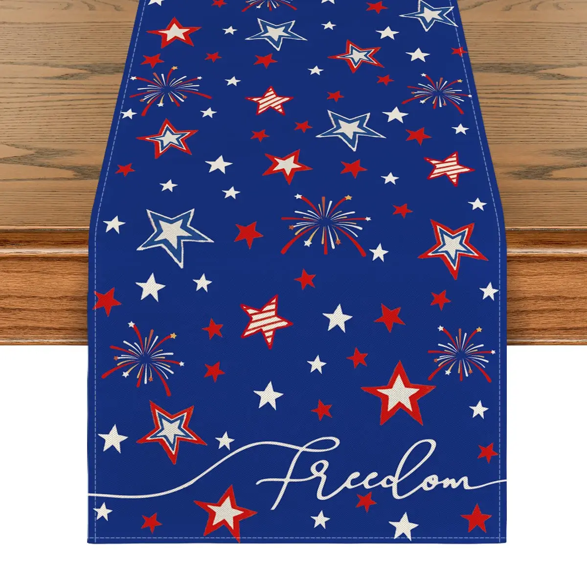 

Patriotic Freedom Stars Table Runner, 4th of July Memorial Day Holiday Kitchen Dining Table Decor for Indoor Outdoor Home Party