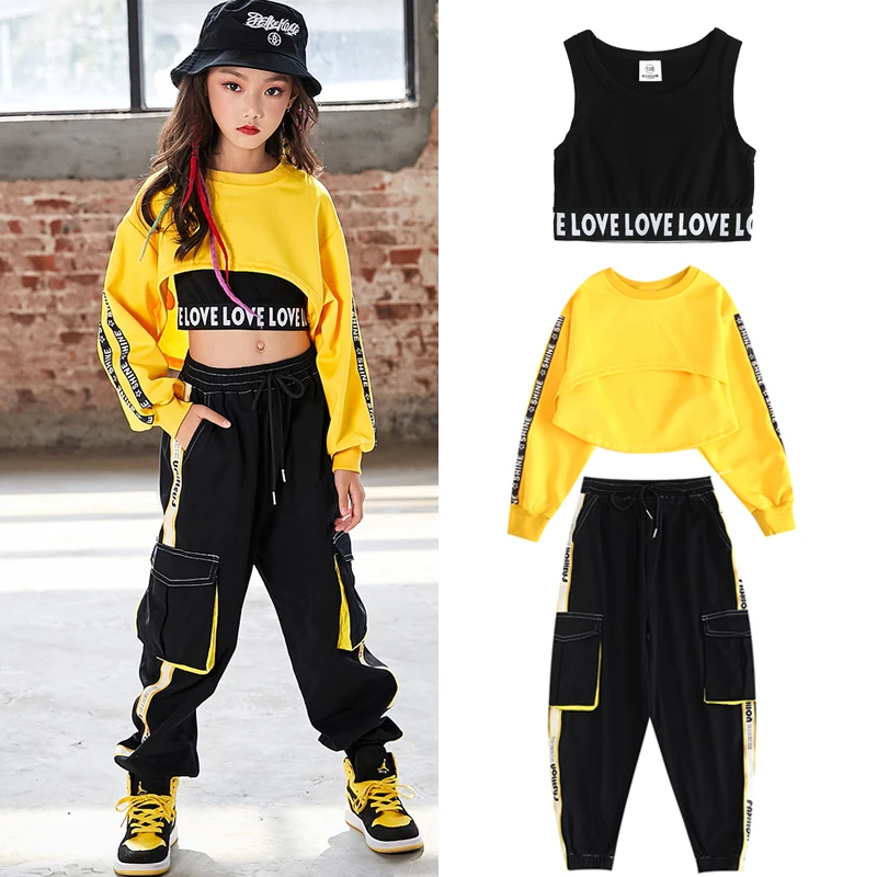 Ropa de Hip Hop para niños y niñas, traje de baile callejero de Conjunto de sudadera y pantalones, Ropa de baile de salón, ropa de para escenario DQS352|Salón de baile| -